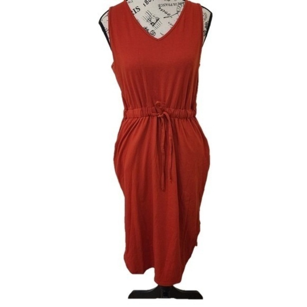 Zenana Rust Orange Sleeveless Knee Length Tank Dress Pockets Size M NWOT